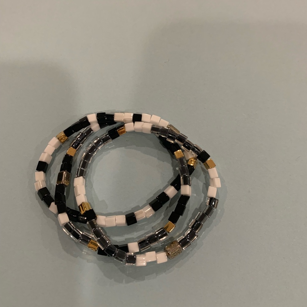 Johnny Was Set of 3 Beaded Bracelets Black White